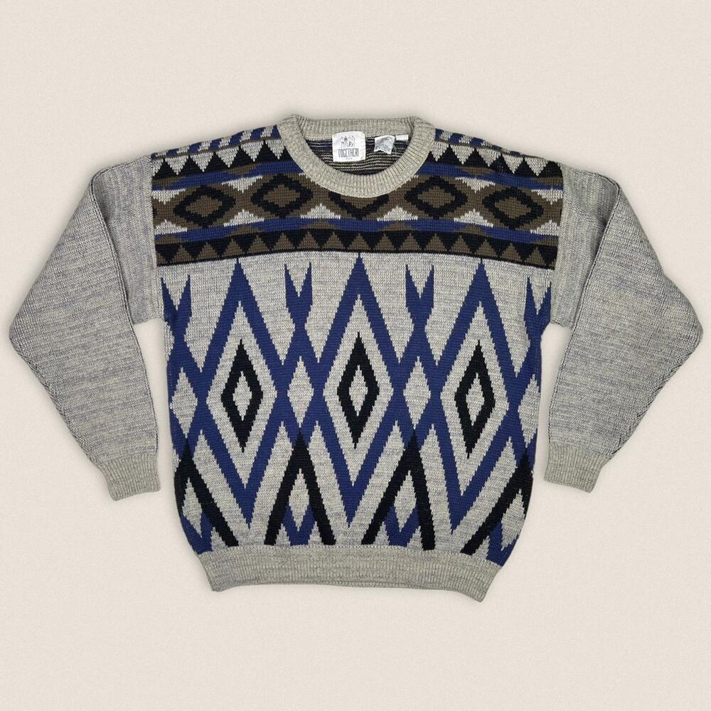 Vintage 90s Wool Blend Grandpa Sweater | Together | Size Small